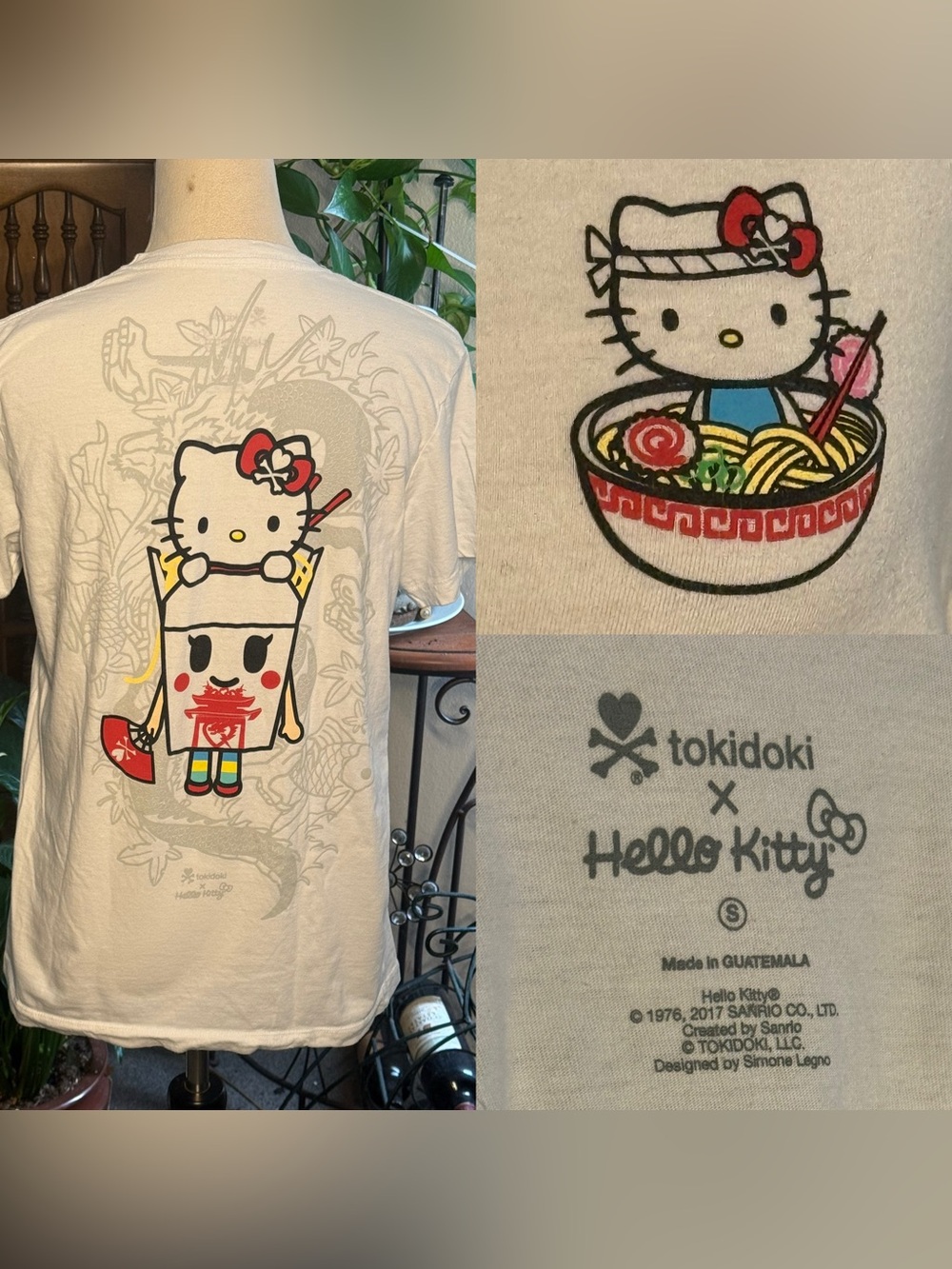 Hello Kitty White Short Sleeve Tee with Ramen Chest Graphic